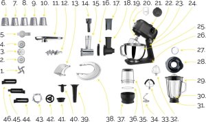 Robot planetarny Yoer Robot Kuchenny PLANETARNY Wielofunkcyjny 5,5L Mikser BLENDER 2200W + 43 el. - Astralo Pro KM04BK 4
