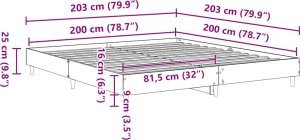 vidaXL Rama łóżka bez materaca Szary Sonoma 200x200 cm Drewno klejone 10