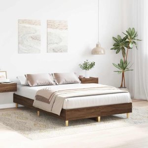 vidaXL Rama łóżka bez materaca Brązowy dąb 135x190 cm Drewno klejone 3