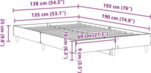 vidaXL Rama łóżka bez materaca Brązowy dąb 135x190 cm Drewno klejone 10