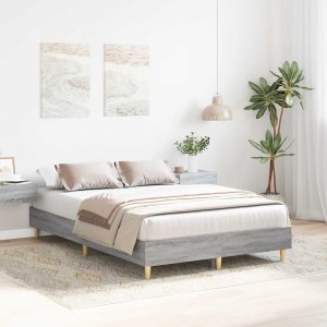 vidaXL Rama łóżka bez materaca Szary Sonoma 135x190 cm Drewno klejone 3