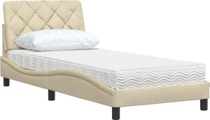 Łóżko z materacem, kremowe, 80x200 cm, obite tkaniną 4