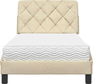 Łóżko z materacem, kremowe, 80x200 cm, obite tkaniną 5