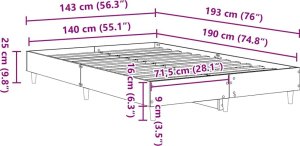vidaXL Rama łóżka bez materaca biała 140x190 cm drewno klejone 9