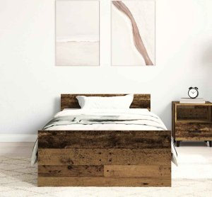 vidaXL Rama łóżka bez materaca Stare drewno 100x200cm Drewno klejone 3