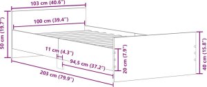 vidaXL Rama łóżka bez materaca Stare drewno 100x200cm Drewno klejone 10