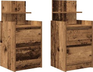 vidaXL Szafki nocne z 2 szufladami 2 szt. Stare drewno 38x34x80 cm 2