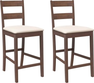 vidaXL Hokery barowe z poduszkami 2 szt. Brązowe lite drewno gumowe 2