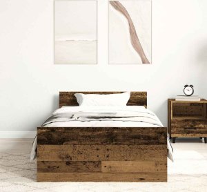 vidaXL Rama łóżka bez materaca Stare drewno 90x190cm Drewno klejone 3