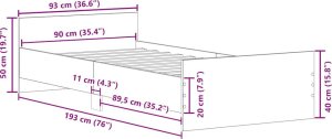 vidaXL Rama łóżka bez materaca Stare drewno 90x190cm Drewno klejone 10