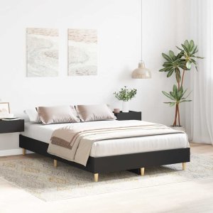 vidaXL Rama łóżka bez materaca czarna 135x190 cm drewno klejone 3