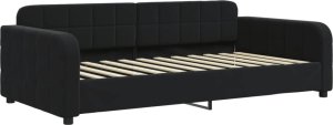 Sofa z funkcją spania, czarna, 100x200 cm, obita aksamitem 1