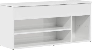 Ławka na buty Wysoki połysk Biały 102x30,5x45 cm Drewno klejone 1
