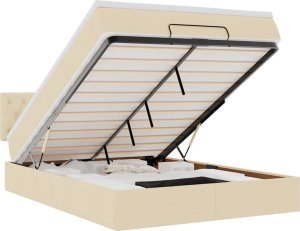 Otomana Łóżko z Materacem i LED Kremowy 140x200 cm Tkanina 1