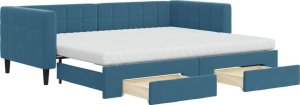 Sofa rozsuwana z szufladami, niebieska, 90x200 cm, aksamit 1