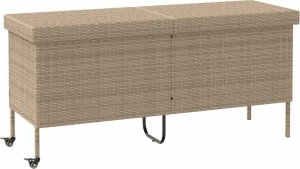 Skrzynia ogrodowa z kółkami beżowa 160x55x75 cm polirattan 1