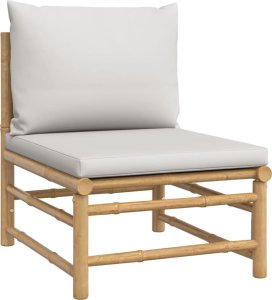 Środkowa sofa ogrodowa z jasnoszarymi poduszkami, bambusowa 1