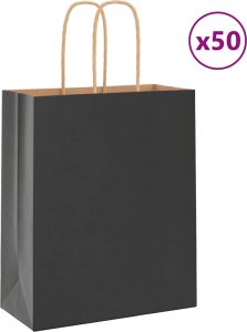 Torby papierowe 50 szt. z uchwytami czarne 18x8x22 cm 1