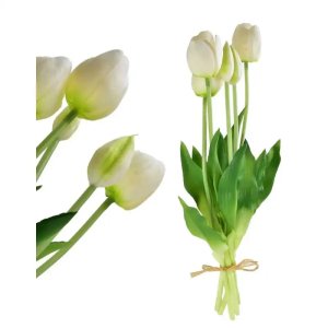 VIRIDIS Kwiat sztuczny Bukiet 5 tulipanów białe 40cm 1