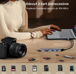 HUB USB Unitek uHUB P5+ 1x SD 1x microSD  + 3x USB-A 2.0 (H1320AGY01) 5