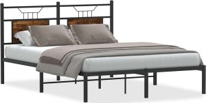 vidaXL vidaXL Łóżko bez materaca, przydymiony dąb, 140x190 cm 2