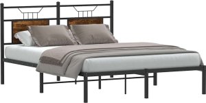 vidaXL vidaXL Łóżko bez materaca, przydymiony dąb, 140x190 cm 3