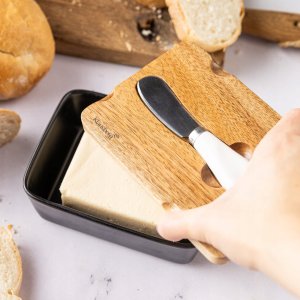 PORCELANOWA MASELNICZKA Z NOŻYKIEM POKRYWKA AKACJA KLAUSBERG KB-7784 CZARNA 5