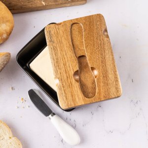 PORCELANOWA MASELNICZKA Z NOŻYKIEM POKRYWKA AKACJA KLAUSBERG KB-7784 CZARNA 7