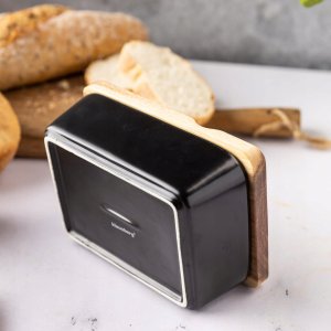 PORCELANOWA MASELNICZKA Z NOŻYKIEM POKRYWKA AKACJA KLAUSBERG KB-7784 CZARNA 8