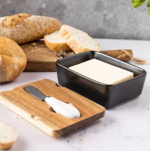 PORCELANOWA MASELNICZKA Z NOŻYKIEM POKRYWKA AKACJA KLAUSBERG KB-7784 CZARNA 9