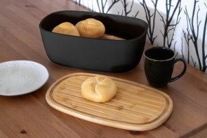 CHLEBAK STALOWY MAŁY Z DESKĄ DO KROJENIA PIECZYWA OWALNY CZARNY BRUNBESTE BB-2768 2