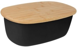CHLEBAK STALOWY MAŁY Z DESKĄ DO KROJENIA PIECZYWA OWALNY CZARNY BRUNBESTE BB-2768 3