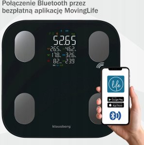 WAGA ŁAZIENKOWA Z POMIAREM TKANKI TŁUSZCZOWEJ I SKŁADU CIAŁA, SMART, BT, KLAUSBERG KB-7854 CZARNA 5