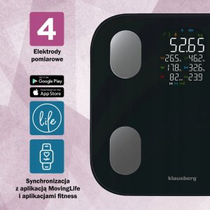 WAGA ŁAZIENKOWA Z POMIAREM TKANKI TŁUSZCZOWEJ I SKŁADU CIAŁA, SMART, BT, KLAUSBERG KB-7854 CZARNA 7