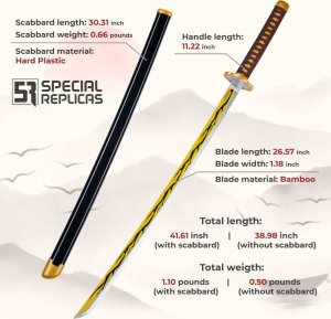 Special Replicas Miecz Katana Demon Slayer Zenitsu Agatsuma's Nichirin Drewniany JT10053 3