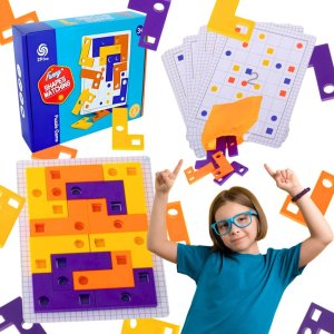 GRA LOGICZNA UKŁADANKA Z KARTAMI KOLOROWE PUZZLE KLOCKI POZIOM 1 1