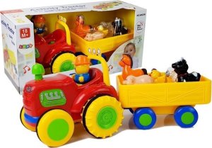 Traktor z Przyczepką, Zwierzętami Dla Niemowląt na Baterie z Dźwiękiem LEAN Toys 1