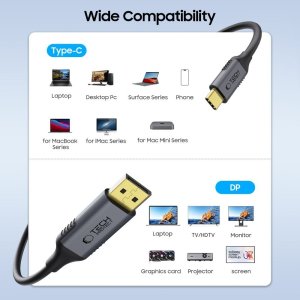 TECH-PROTECT ULTRABOOST CABLE TYPE-C TO DISPLAYPORT 1.4 8K 60HZ 180CM BLACK 2