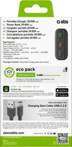 Powerbank SBS TTBB20000PD20K 20000 mAh 20W PD USB-C, USB-A, Micro-USB - czarny 3