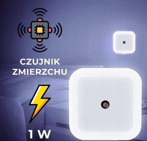 Kontaktowa lampka nocna LED 6,5x6,5cm 220V z czujnikiem zmierzchu 12