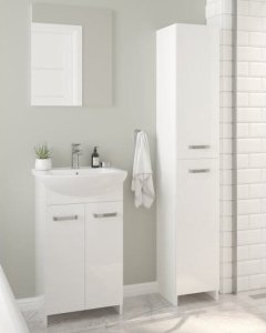 Szafka łazienkowa z umywalką baterią i syfonem 85x50 stojąca biała 2