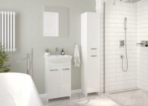 Szafka łazienkowa z umywalką baterią i syfonem 85x50 stojąca biała 3