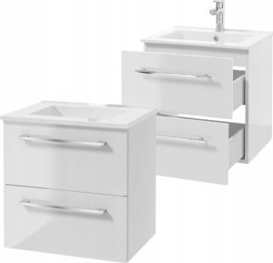 Szafka z umywalką baterią syfonem 50x50cm biały połysk wisząca Cichy domyk 2