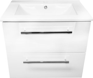 Szafka z umywalką baterią syfonem 50x50cm biały połysk wisząca Cichy domyk 3