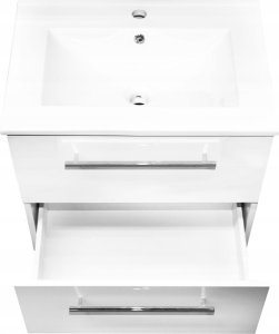 Szafka z umywalką baterią syfonem 50x50cm biały połysk wisząca Cichy domyk 4