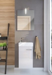 Szafka łazienkowa wisząca z umywalką baterią i syfonem 50x70 cm biała 11