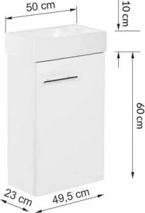 Szafka łazienkowa wisząca z umywalką baterią i syfonem 50x70 cm biała 7