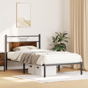 vidaXL Łóżko bez materaca, przydymiony dąb, 100x200 cm 4