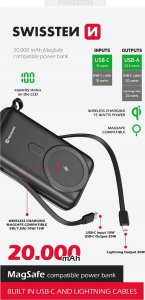SWISSTEN, Powerbank, s bezdr�tov�m nab�jen�m, Li-Pol, 5/9/12V, zintegrowany kabel USB-C + Lighting, 20000mAh, USB-C,USB-A,Kabel Li 2