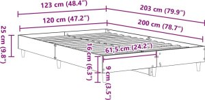 vidaXL Rama łóżka bez materaca Szary Sonoma 120x200 cm Drewno klejone 9
